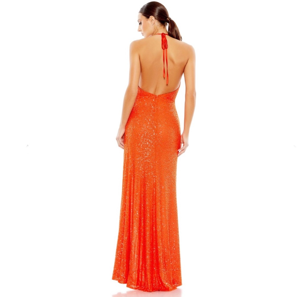 IEENA FOR MAC DUGGAL Sequined Halter Gown NEW Size 8 Tangerine Orange Dress - Picture 8 of 15